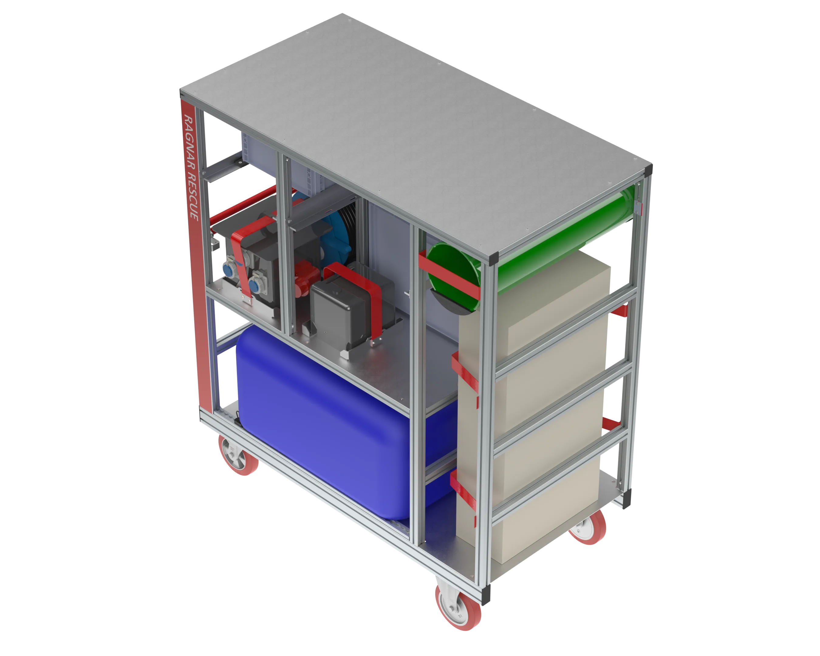 RC Dekon Ein-Personen-Dusche — Rollcontainer, isometrische Ansicht
